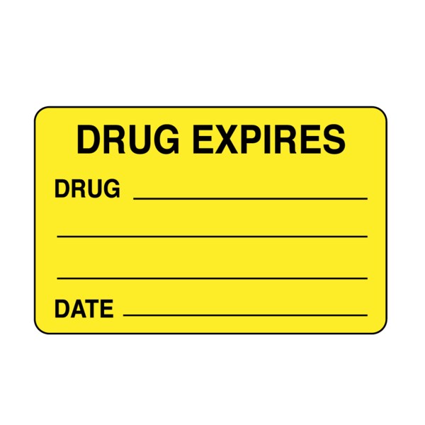 Label, Drug Expires 1-15/16" x 3" Yellow w/Black